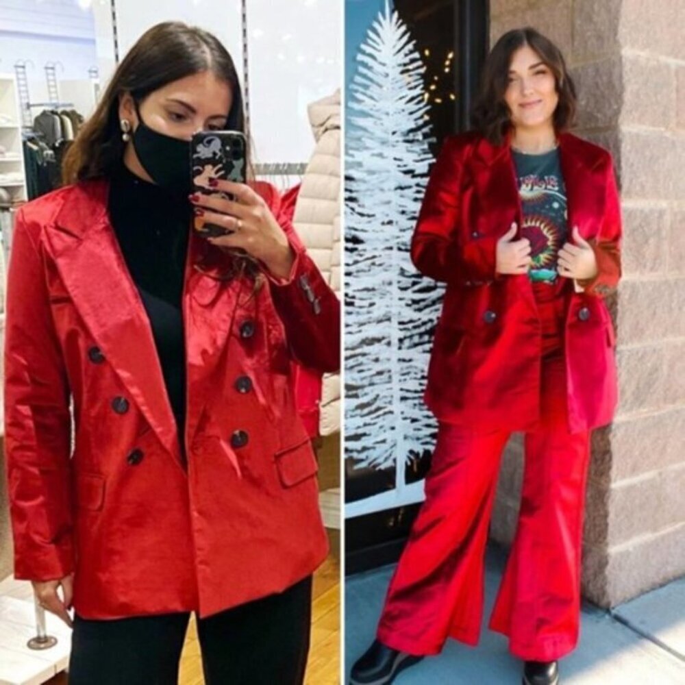 NWT Free People‎ Red Velvet Ashby Double Breasted Blazer Women Size XS